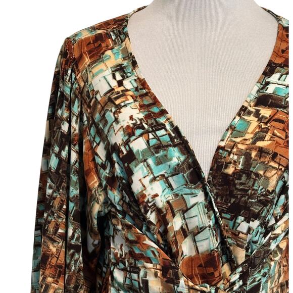 Betsey Johnson Abstract Art Wrap Top Womens Large Tie Front Flare Bell Sleeve - Picture 3 of 8